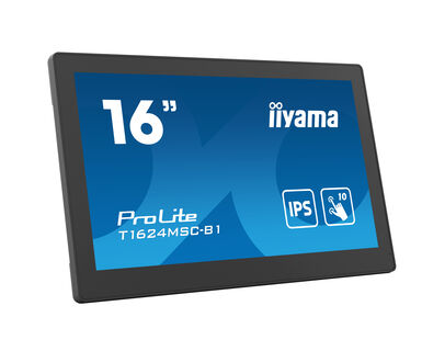 Iiyama 15.6” Full HD PCAP 10pt touchscreen monitor with IPS panel technology, integrated media player and a hinged stand on the back
