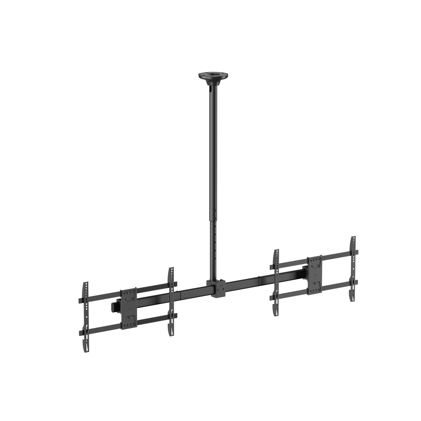 VSYS VCM-CE1546SL dual-screen ceiling mount with two displays side by side on a shared pole
