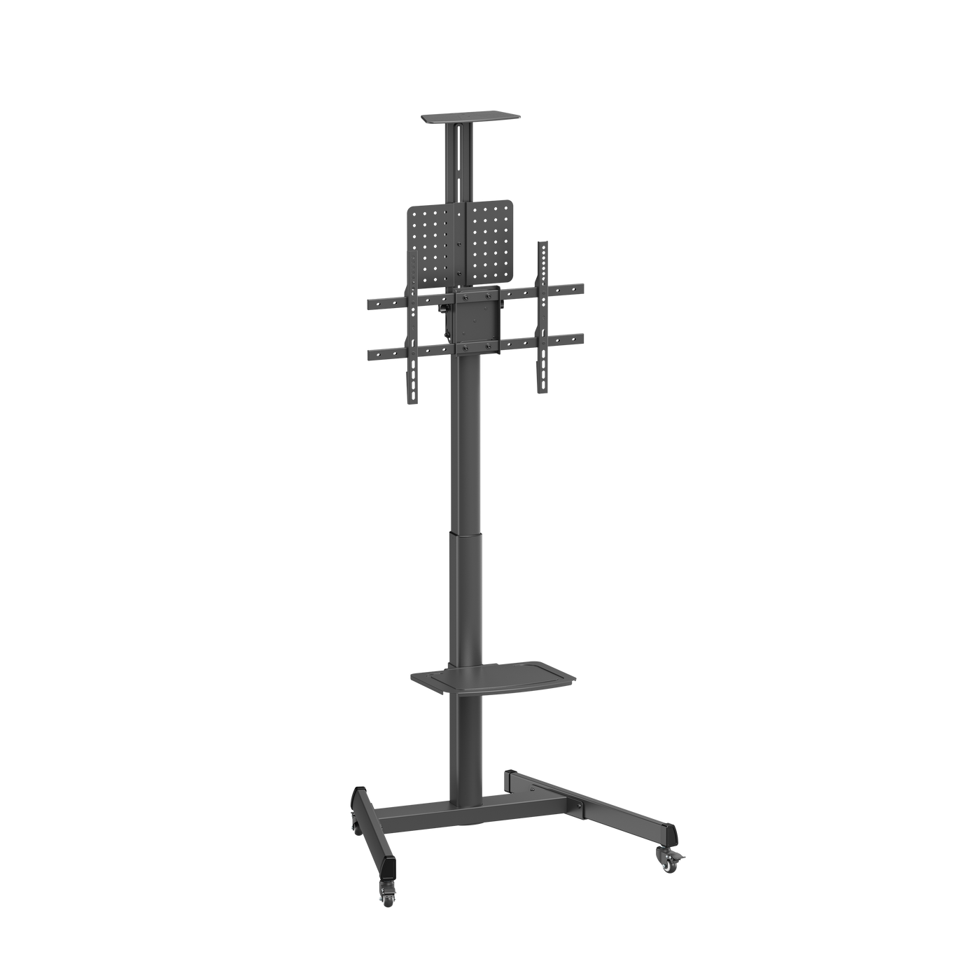 VSYS VTLS17-46TW TV cart with pegboard storage panel, angled view