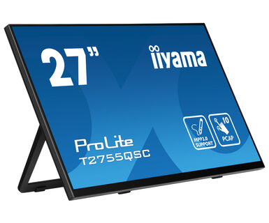 Iiyama 27” Optical Bonded PCAP 10pt IPS Touchscreen monitor with edge-to-edge glass, active stylus support (MPP 2.0), anti-fingerprint coating and a flexible stand
