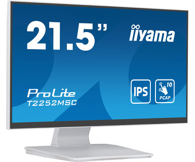 Iiyama 21.5” PCAP 10pt touchscreen monitor featuring IPS panel technology, Edge-to-Edge glass design and anti fingerprint coating