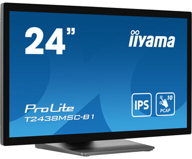 Iiyama 23.8” 10pt Optical Bonded PCAP touchscreen monitor with IPS panel technology, edge-to-edge glass design, anti-fingerprint coating and metal housing
