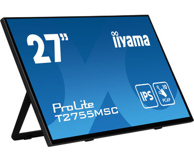Iiyama 27” Optical Bonded PCAP 10pt touchscreen monitor with IPS panel technology, edge-to-edge glass design, anti-fingerprint coating and a flexible stand