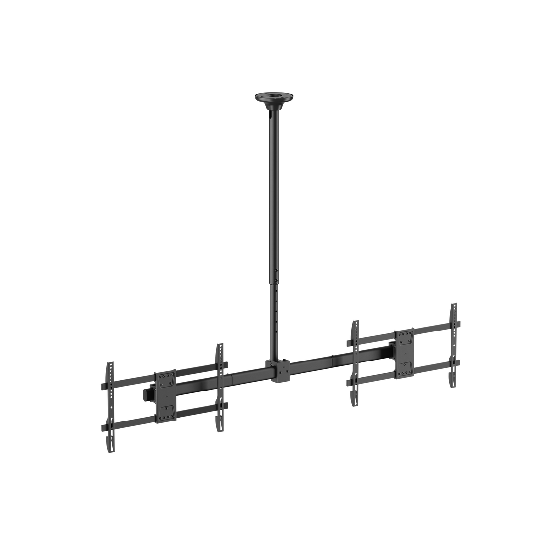 VSYS VCM-CE1546SL dual-screen ceiling mount with two displays side by side on a shared pole